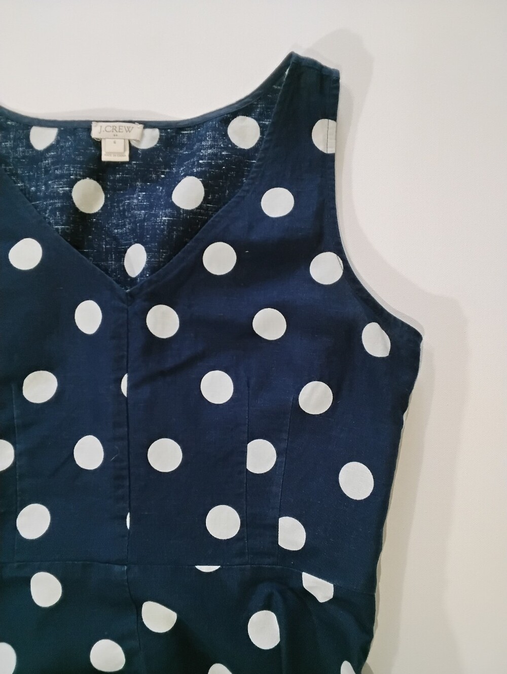 J. Crew Linen Polka Dot Peplum Top Womens Size 6 Navy Blue White Retro Style - Picture 2 of 8